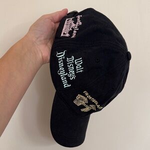 DISNEYLAND BLACK DAD HAT TOMORROWLAND FRONTIERLAND ANDVENTURELAND FANTASYLAND